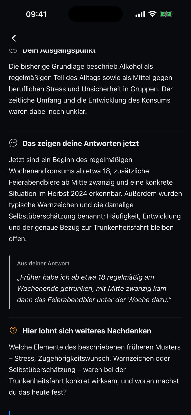 Auswertung eines Fokustrainings mit Zitat aus der eigenen Antwort